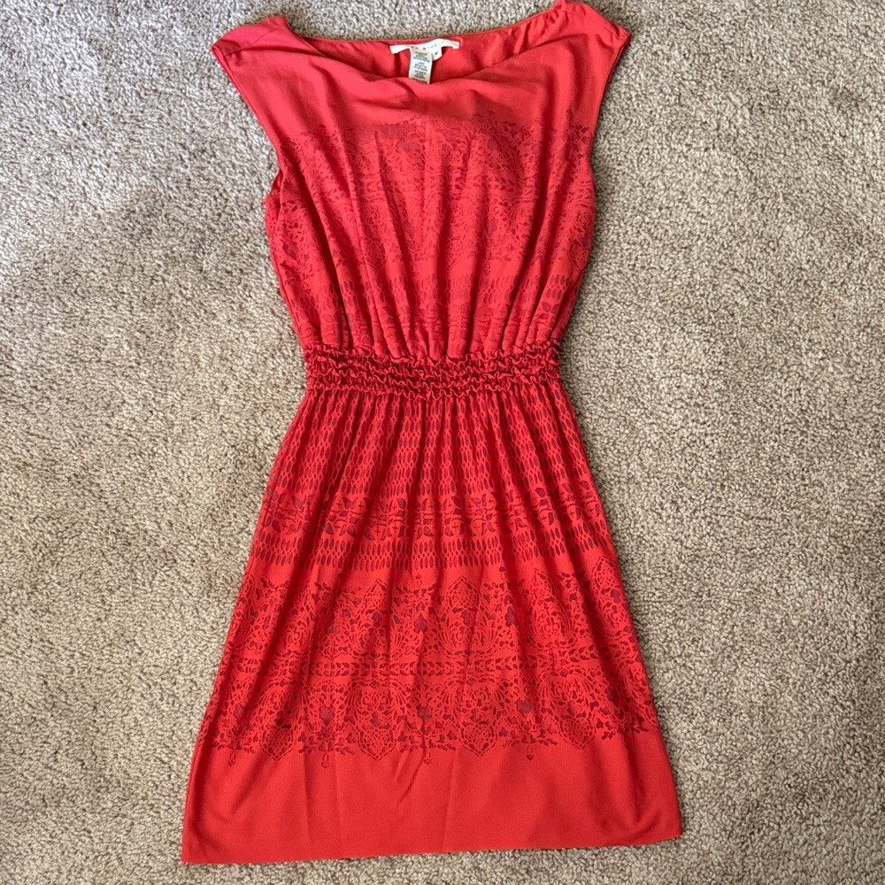 Max Studio Elegant Red Lace Midi Dress